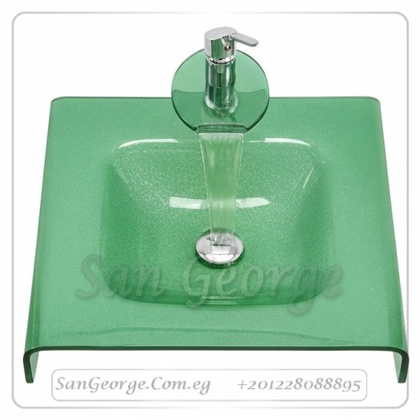 حوض حمام زجاج 2209 اخضر 70 سم على الارض  من San George Design