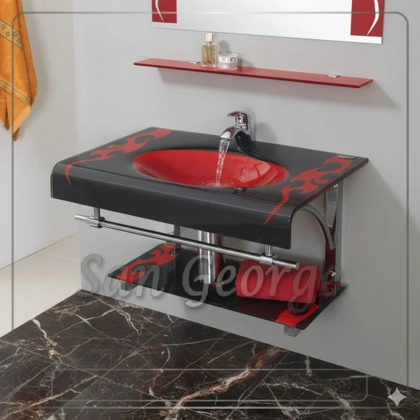 وحدة الحمام الزجاجيه 13 اسود 80 سم معلقه  من San George Design