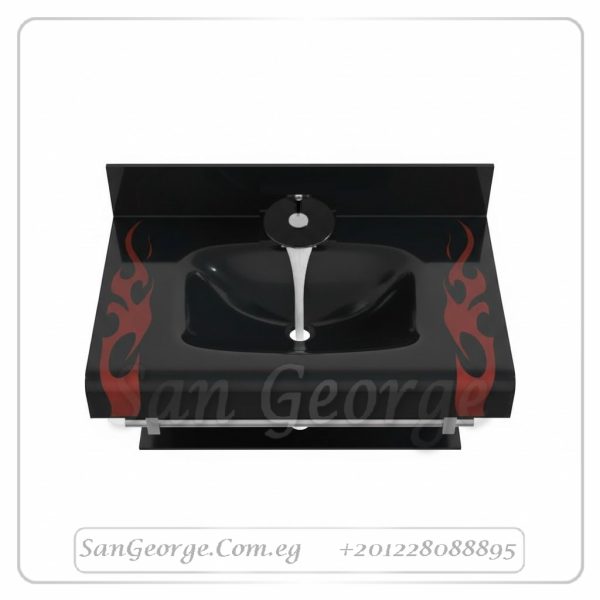 وحده حوض حمام 80 سم اسود زجاج San George Design مستورد مع ارفف و مرايا هديه