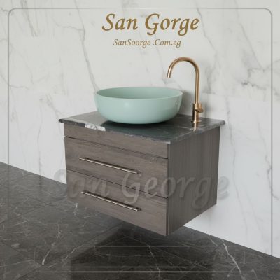 وحده موبيليا خشب حمام معلق حوض زجاج 60 سم Br-Mar-Blk-007
