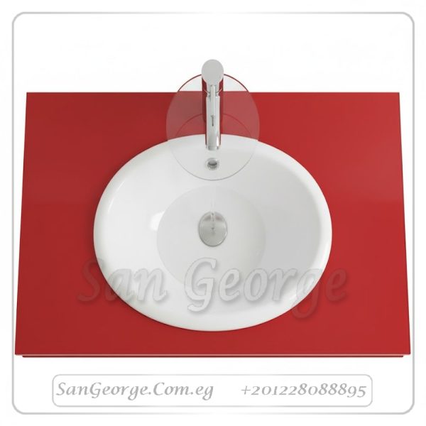 وحده حوض حمام 80 سم احمر زجاج San George Design مستورد مع ارفف و مرايا هديه