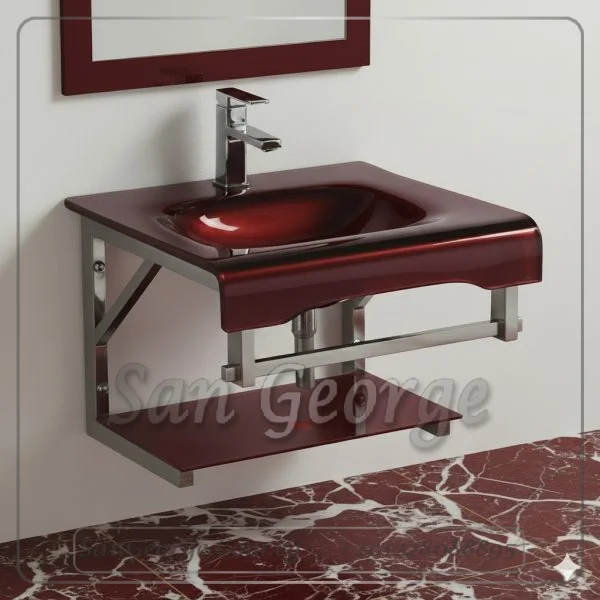 21 Red وحده حوض حمام احمر زجاج 60 سم من San George Design