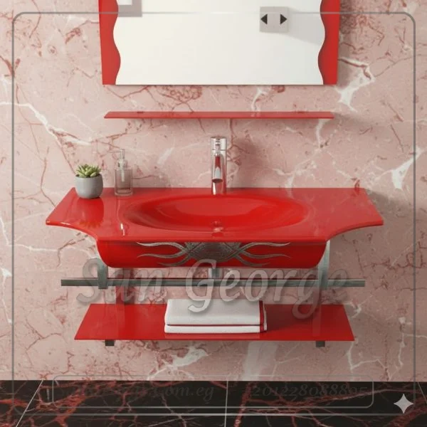 235 وحده حوض حمام احمر زجاج 60 سم معلقه  من San George Design