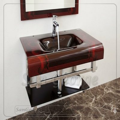 مجموعة حوض زجاج 237 نبيتي × احمر 80 سم معلقه  من San George Design