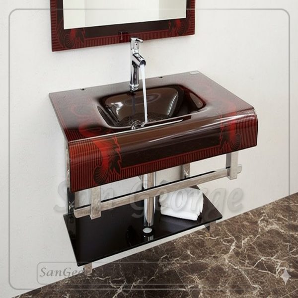 مجموعة حوض زجاج 237 نبيتي × احمر 80 سم معلقه  من San George Design