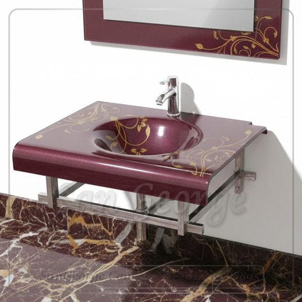 وحده حوض حمام 80 سم لایت موف زجاج San George Design مستورد مع ارفف و مرايا هديه