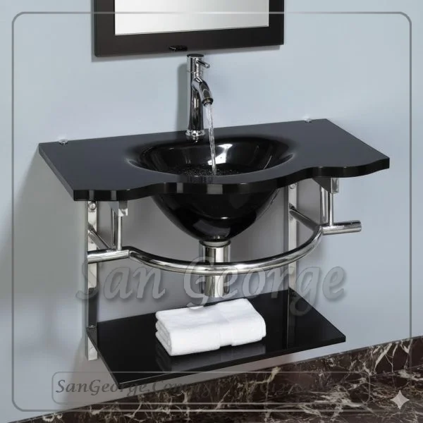مجموعة حمام زجاج 348 زيتي 80 سم معلقه  من San George Design
