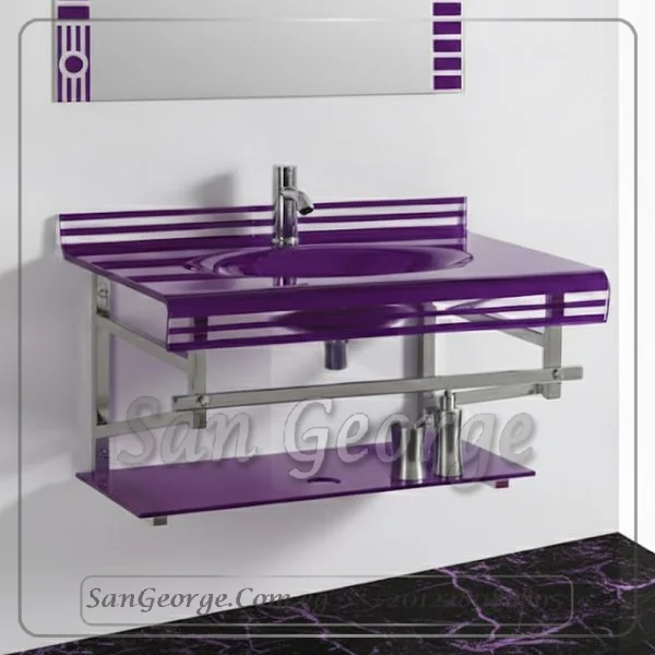 مجموعة حوض زجاج 743 موف فاتح 80 سم معلقه  من San George Design