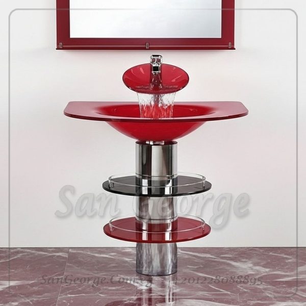 مجموعة حمام زجاج 295 أحمر 60 سم على الارض  من San George Design