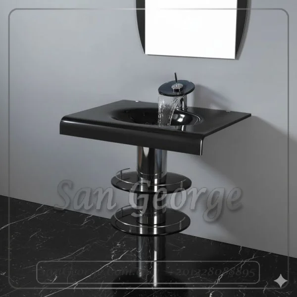 Glass Bathroom Vanity Set 2209 Black 70 cm by San George Design