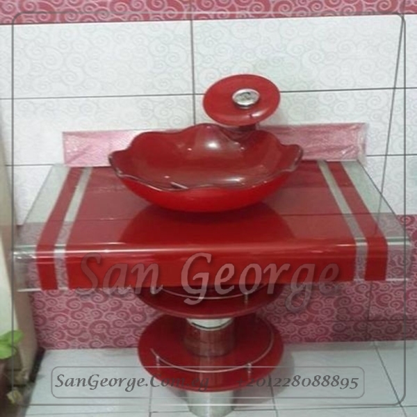 حوض حمام زجاج 3012 احمر 80 سم على الارض من San George Design