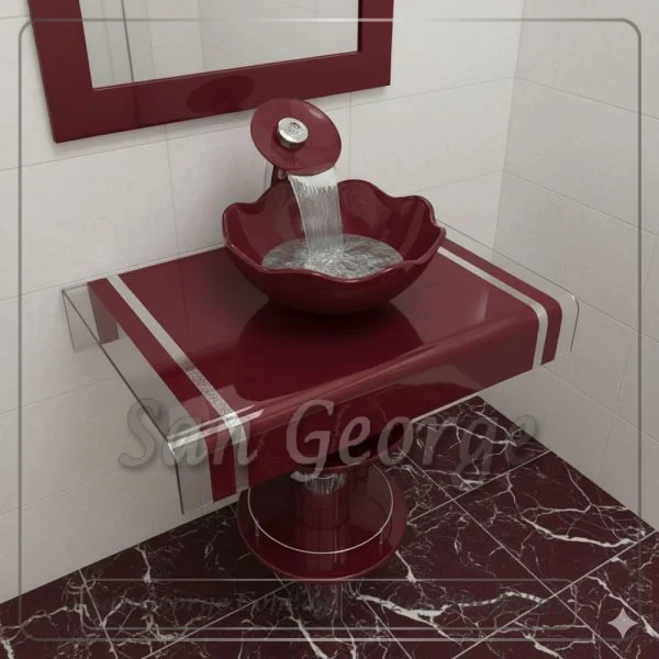 حوض حمام زجاج 3012 احمر 80 سم على الارض  من San George Design