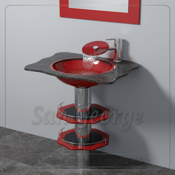 حمام زجاج حوض وحده احمر 3026 60 سم معلقه  من San George Design