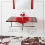 وحده حوض حمام 80 سم احمر زجاج San George Design مستورد مع ارفف و مرايا هديه