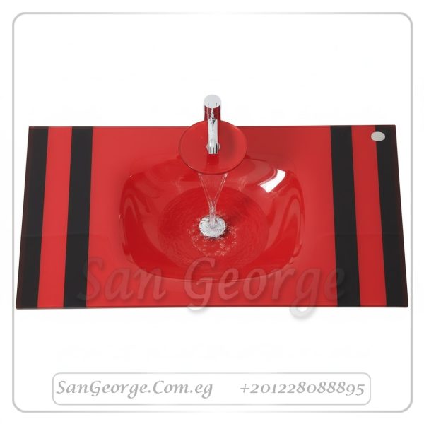 وحده حوض حمام 80 سم احمر زجاج San George Design مستورد مع ارفف و مرايا هديه