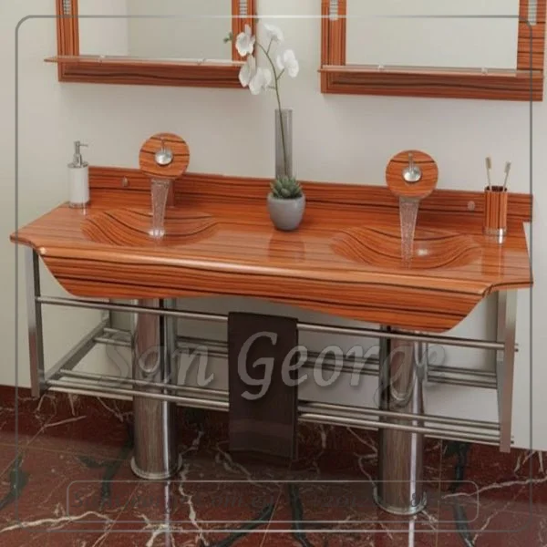 حوض حمام زجاجي 3205 بني بالخلاط 120 سم معلقه  من San George Design