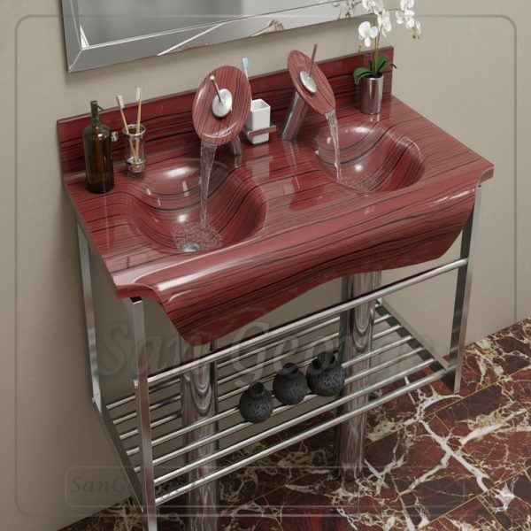 مجموعة حوض زجاج 3205 احمر بالخلاط 120 سم معلقه  من San George Design
