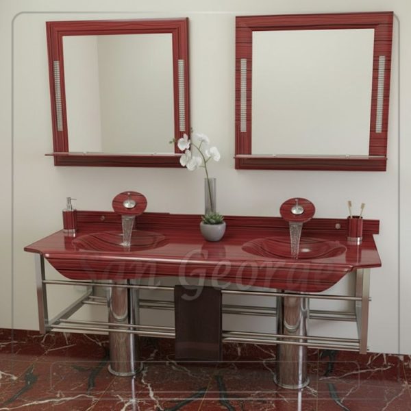 مجموعة حوض زجاج 3205 احمر بالخلاط 120 سم معلقه  من San George Design