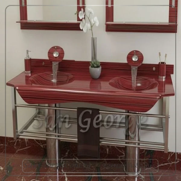 مجموعة حوض زجاج 3205 احمر بالخلاط 120 سم معلقه  من San George Design