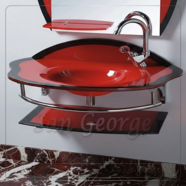 مجموعة حوض زجاج 328 احمر 60 سم معلقه  من San George Design