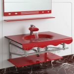 وحدة الحمام الزجاجيه 370 احمر 80 سم معلقه  من San George Design