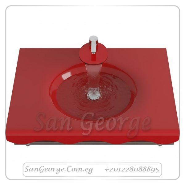 وحدة الحمام الزجاجيه 370 احمر 80 سم معلقه  من San George Design