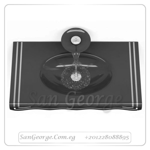 وحده حوض حمام 80 سم اسود زجاج San George Design مستورد مع ارفف و مرايا هديه