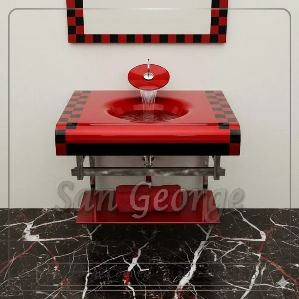 مجموعة حوض زجاج 361 اسود 90 سم معلقه  من San George Design