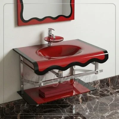 مجموعة حوض زجاج 370 احمر × اسود 80 سم معلقه  من San George Design