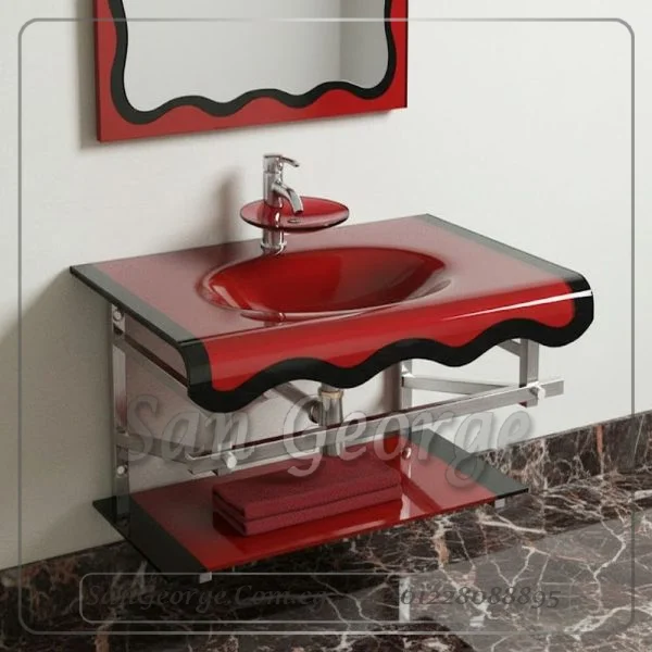 مجموعة حوض زجاج 370 احمر × اسود 80 سم معلقه  من San George Design