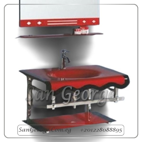 مجموعة حوض زجاج 370 احمر × اسود 80 سم معلقه من San George Design