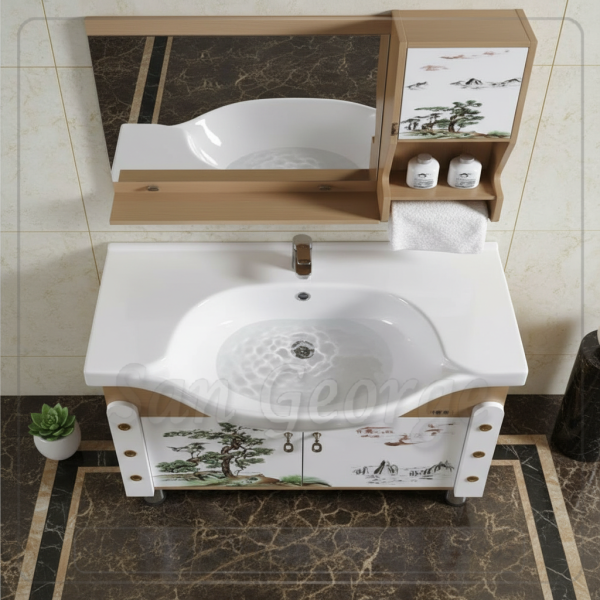 وحدة موبيليا حمام 5047 بيج بنقوش طبيعية 80 سم | San George Design