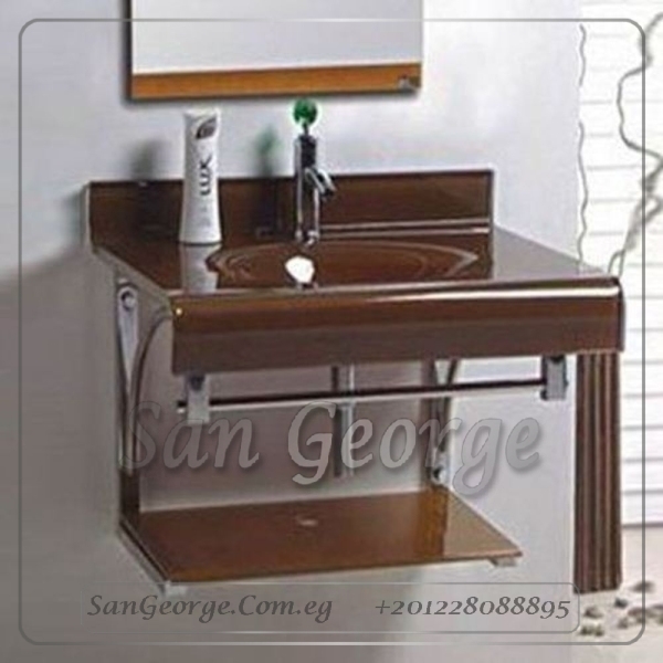 حوض حمام زجاج 6054 بني خشب 60 سم معلقه من San George Design