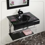 وحدة الحمام الزجاجيه 740 اسود ورد روز 80 سم معلقه  من San George Design