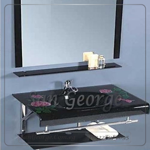 وحدة الحمام الزجاجيه 740 اسود ورد روز 80 سم معلقه من San George Design