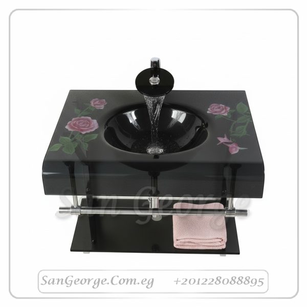 وحدة الحمام الزجاجيه 740 اسود ورد روز 80 سم معلقه  من San George Design