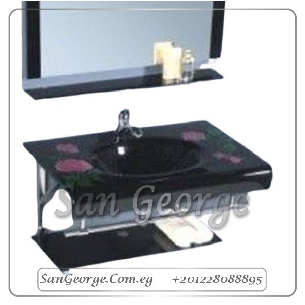 وحدة الحمام الزجاجيه 740 اسود ورد روز 80 سم معلقه من San George Design