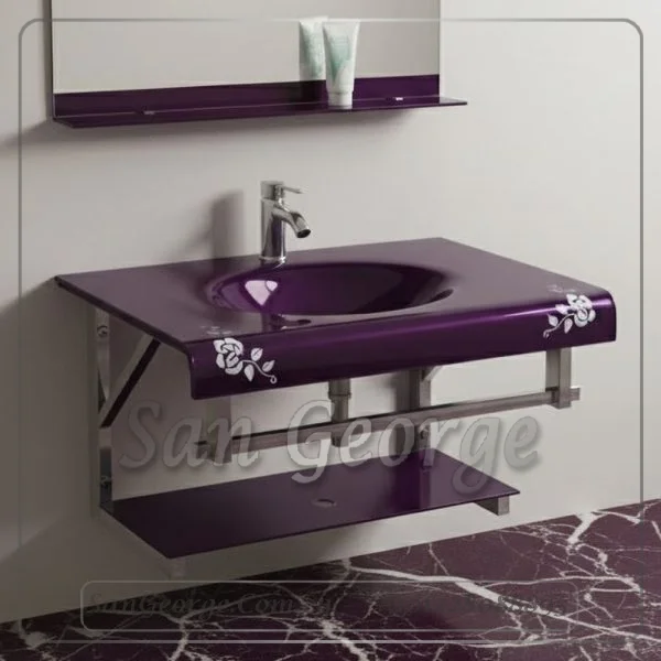 وحده حوض حمام 80 سم دارك موف زجاج San George Design مستورد مع ارفف و مرايا هديه