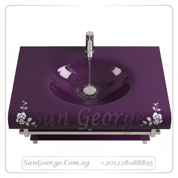وحده حوض حمام 80 سم دارك موف زجاج San George Design مستورد مع ارفف و مرايا هديه