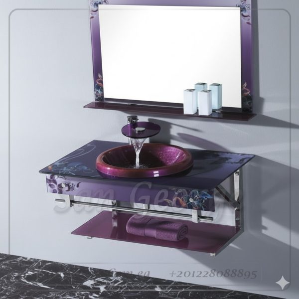 مجموعة حمام زجاج 8701 اسود× احمر ورد 80 سم معلقه  من San George Design