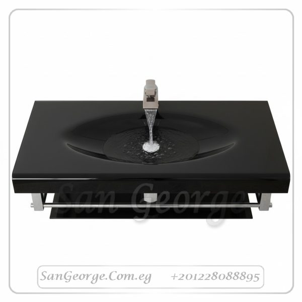 وحده حوض حمام 80 سم اسود زجاج San George Design مستورد مع ارفف و مرايا هديه