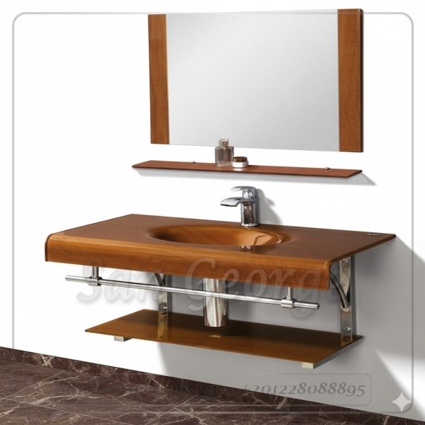 حوض حمام زجاج 90 بني خشب غامق 80 سم معلقه  من San George Design