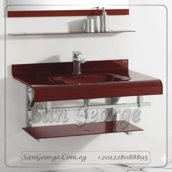وحده حوض حمام 80 سم بنى خشب غامق زجاج San George Design مستورد مع ارفف و مرايا هديه