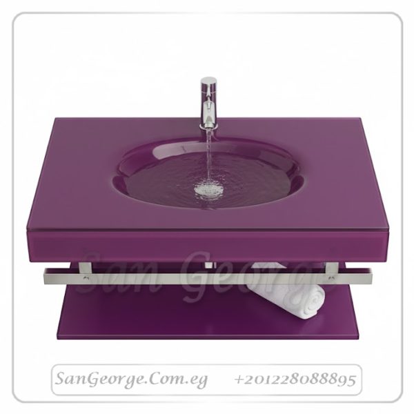 مجموعة حوض زجاج 90 موف غامق 80 سم معلقه  من San George Design
