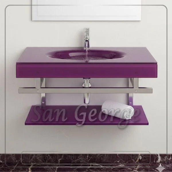 مجموعة حوض زجاج 90 موف غامق 80 سم معلقه  من San George Design