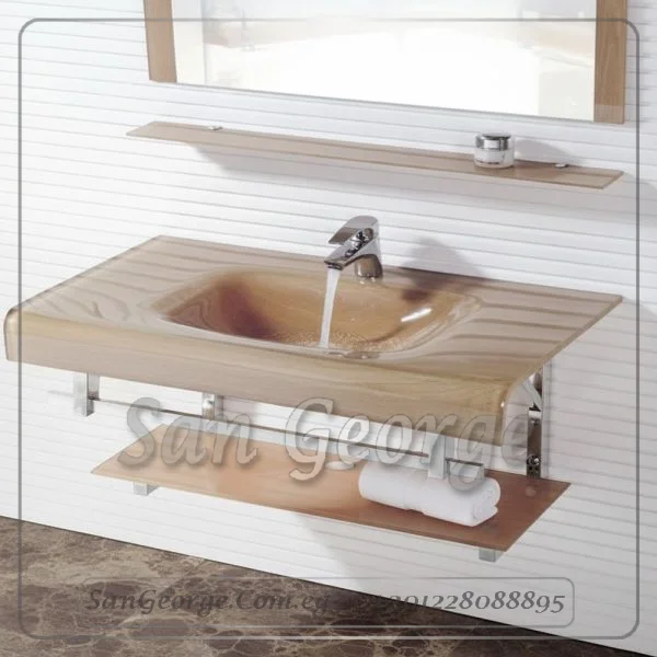 حوض حمام زجاج 6054 بيج خشب 60 سم معلقه  من San George Design