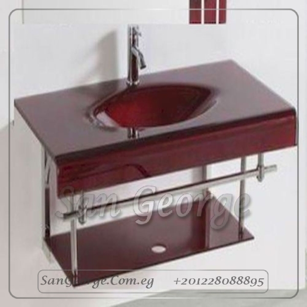 90 Wood Red وحده حوض حمام احمر خشب زجاج 60 سم معلقه من San George Design