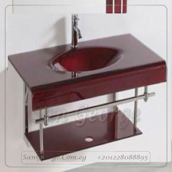 90 Wood Red وحده حوض حمام احمر خشب زجاج 60 سم معلقه  من San George Design