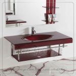 90 Wood Red وحده حوض حمام احمر خشب زجاج 60 سم معلقه  من San George Design