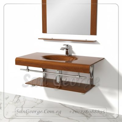 حوض حمام زجاج 90 بني خشب غامق 80 سم معلقه  من San George Design
